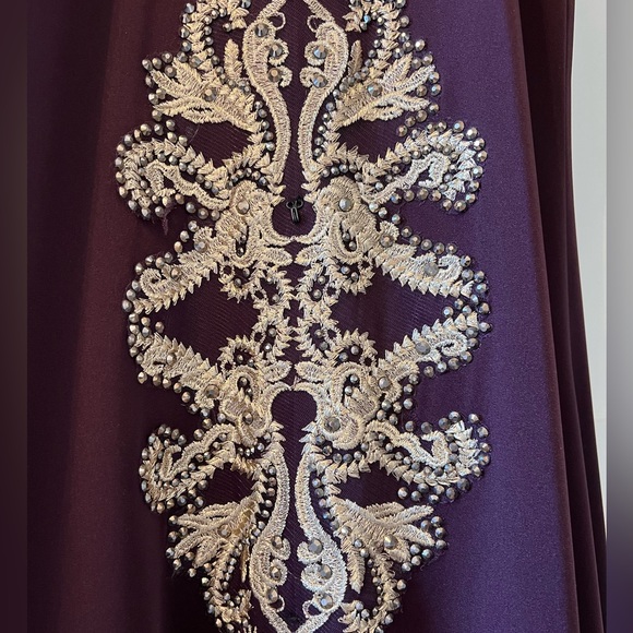 Charlotte Fashion Burgundy & Gold Embellished Gown – Size 10 - Picture 12 of 15